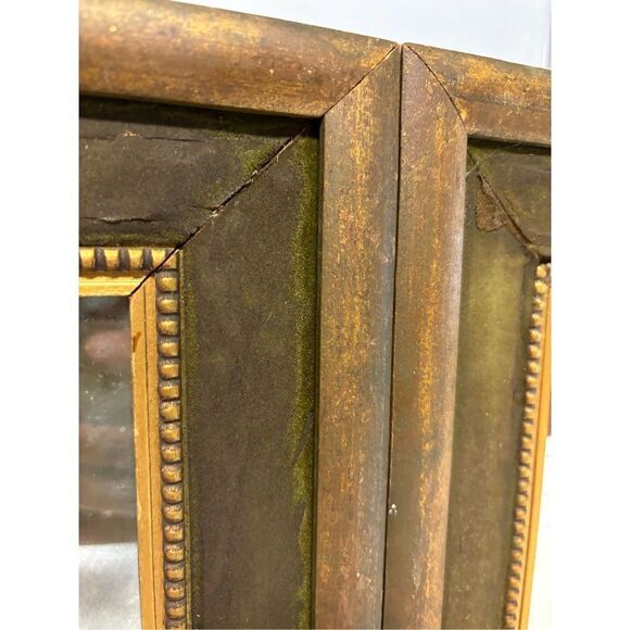 Gilded Twin Wall Mirrors with Velvet Accents - Picture 8 of 9